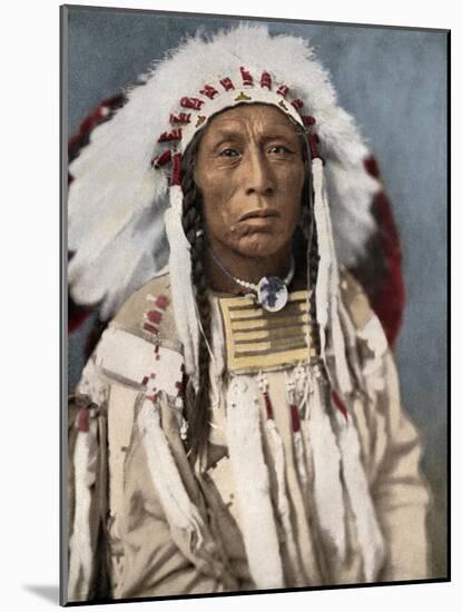 Crow Indian Chief in a Traditional War Bonnet and Clothing, circa 1900-null-Mounted Giclee Print