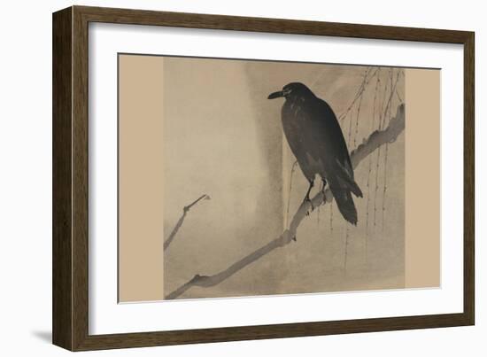 Crow on a Willow Branch-null-Framed Art Print