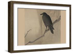 Crow on a Willow Branch-null-Framed Art Print