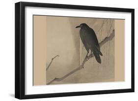 Crow on a Willow Branch-null-Framed Art Print