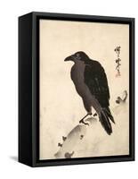 Crow Resting on Wood Trunk-Kyosai Kawanabe-Framed Stretched Canvas