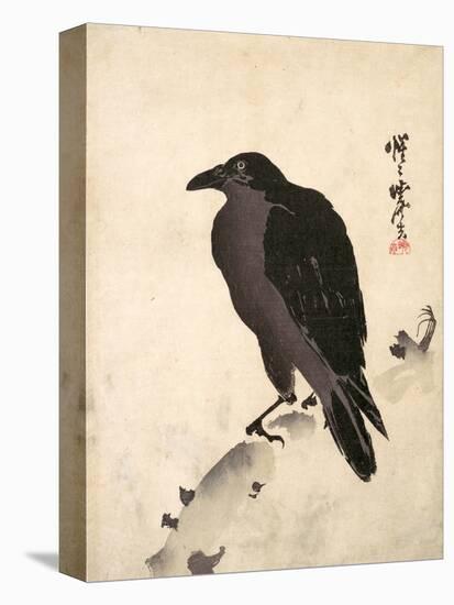 Crow Resting on Wood Trunk-Kyosai Kawanabe-Stretched Canvas