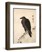 Crow Resting on Wood Trunk-Kyosai Kawanabe-Framed Giclee Print