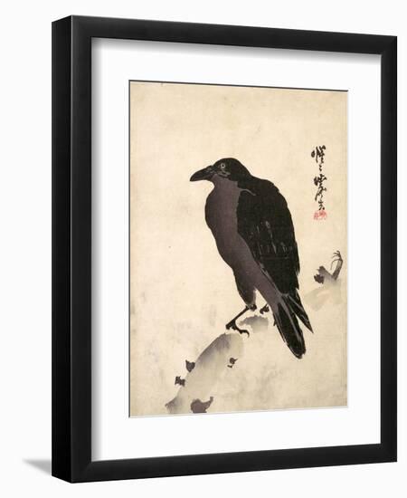 Crow Resting on Wood Trunk-Kyosai Kawanabe-Framed Giclee Print