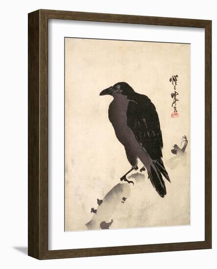 Crow Resting on Wood Trunk-Kyosai Kawanabe-Framed Giclee Print