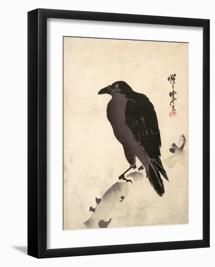 Crow Resting on Wood Trunk-Kyosai Kawanabe-Framed Giclee Print