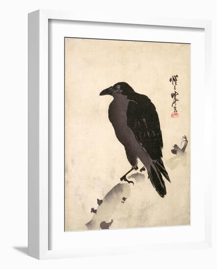 Crow Resting on Wood Trunk-Kyosai Kawanabe-Framed Giclee Print