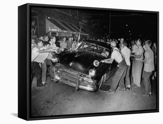 Crowd Attacking Cars Driven by African Americans to Protest Integration in the Schools-null-Framed Stretched Canvas