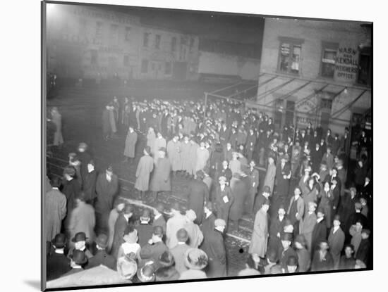 Crowd awaiting survivors from the Titanic, 1912-null-Mounted Photographic Print