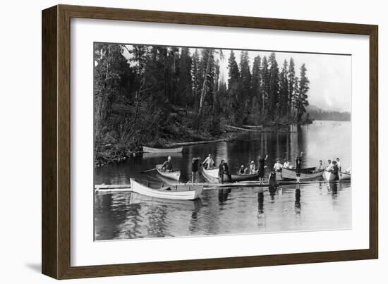 Crowd Boating and Bathing on the Lake - Payette Lake, ID-Lantern Press-Framed Art Print