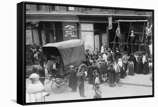 Crowd Gathered in Front of Butcher Shop During Meat Riot, New York-null-Framed Stretched Canvas