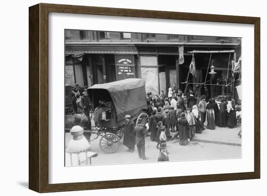 Crowd Gathered in Front of Butcher Shop During Meat Riot, New York-null-Framed Art Print