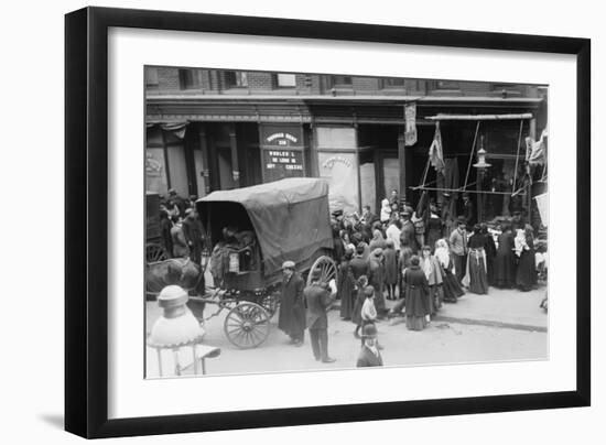 Crowd Gathered in Front of Butcher Shop During Meat Riot, New York-null-Framed Art Print