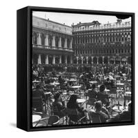 Crowd in Piazza San Marco. Tables at Cafe Florian in Foreground-Alfred Eisenstaedt-Framed Stretched Canvas