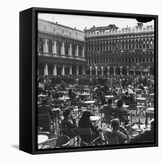 Crowd in Piazza San Marco. Tables at Cafe Florian in Foreground-Alfred Eisenstaedt-Framed Stretched Canvas