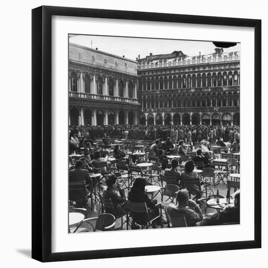 Crowd in Piazza San Marco. Tables at Cafe Florian in Foreground-Alfred Eisenstaedt-Framed Photographic Print