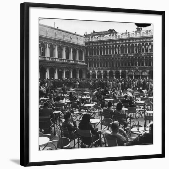 Crowd in Piazza San Marco. Tables at Cafe Florian in Foreground-Alfred Eisenstaedt-Framed Photographic Print