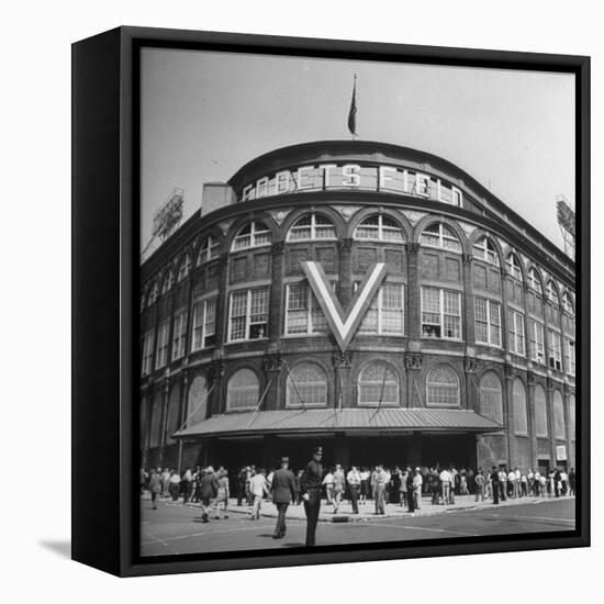 Crowd of Baseball Fans Lining Up to See Game at Ebbets Field-Ed Clark-Framed Stretched Canvas