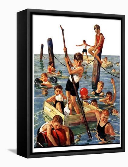 "Crowd of Boys Swimming,"July 28, 1928-Eugene Iverd-Framed Stretched Canvas