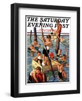 "Crowd of Boys Swimming," Saturday Evening Post Cover, July 28, 1928-Eugene Iverd-Framed Giclee Print