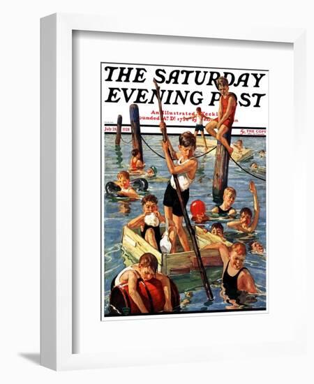 "Crowd of Boys Swimming," Saturday Evening Post Cover, July 28, 1928-Eugene Iverd-Framed Giclee Print