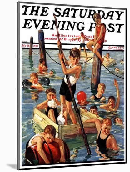 "Crowd of Boys Swimming," Saturday Evening Post Cover, July 28, 1928-Eugene Iverd-Mounted Giclee Print