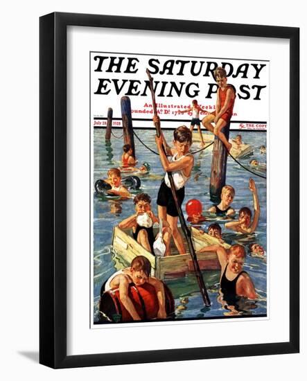 "Crowd of Boys Swimming," Saturday Evening Post Cover, July 28, 1928-Eugene Iverd-Framed Giclee Print