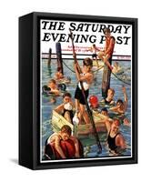 "Crowd of Boys Swimming," Saturday Evening Post Cover, July 28, 1928-Eugene Iverd-Framed Stretched Canvas