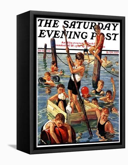 "Crowd of Boys Swimming," Saturday Evening Post Cover, July 28, 1928-Eugene Iverd-Framed Stretched Canvas