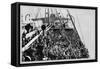 Crowd of Immigrants Standing on Deck-null-Framed Stretched Canvas