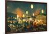 Crowd of People Walking in the Market at Night,Digital Painting-Tithi Luadthong-Framed Art Print