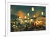 Crowd of People Walking in the Market at Night,Digital Painting-Tithi Luadthong-Framed Premium Giclee Print