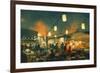 Crowd of People Walking in the Market at Night,Digital Painting-Tithi Luadthong-Framed Premium Giclee Print