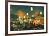 Crowd of People Walking in the Market at Night,Digital Painting-Tithi Luadthong-Framed Premium Giclee Print