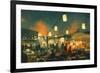 Crowd of People Walking in the Market at Night,Digital Painting-Tithi Luadthong-Framed Premium Giclee Print