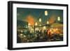 Crowd of People Walking in the Market at Night,Digital Painting-Tithi Luadthong-Framed Art Print