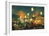 Crowd of People Walking in the Market at Night,Digital Painting-Tithi Luadthong-Framed Art Print