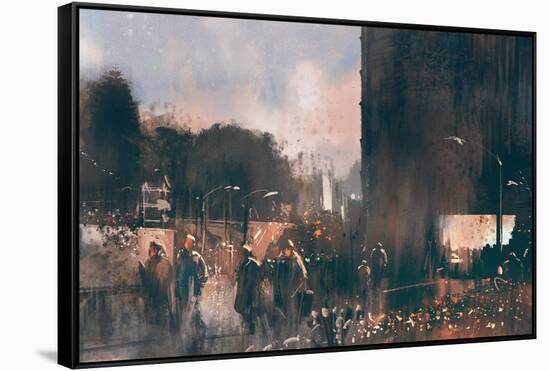 Crowd of People Walking in the Park,Digital Painting,Illustration-Tithi Luadthong-Framed Stretched Canvas