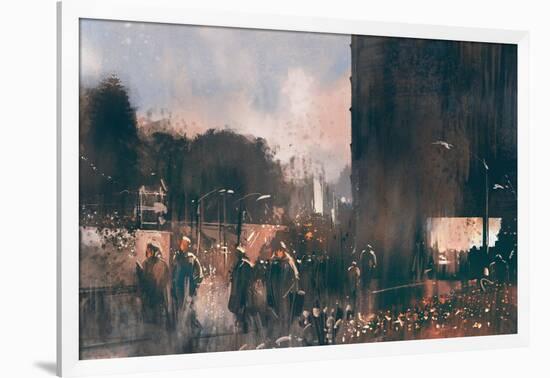 Crowd of People Walking in the Park,Digital Painting,Illustration-Tithi Luadthong-Framed Art Print