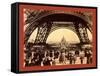 Crowd of People Walking under the Base of Eiffel Tower-null-Framed Stretched Canvas