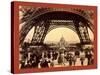 Crowd of People Walking under the Base of Eiffel Tower-null-Stretched Canvas