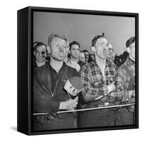 Crowd of Steel Workers Singing "The Star Spangled Banner"-null-Framed Stretched Canvas