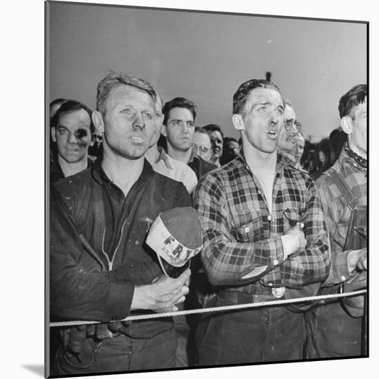 Crowd of Steel Workers Singing "The Star Spangled Banner"-null-Mounted Photographic Print