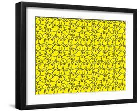 Crowd of Yellow Chicks with Squashed Together in Various Poses Creating a Repeating Wallpaper Backg-Clever Pencil-Framed Art Print