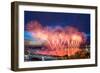 Crowd on Palace Bridge Look at Beautiful Fireworks at Night in St. Petersburg, Russia. I Have Only-Paha_L-Framed Photographic Print