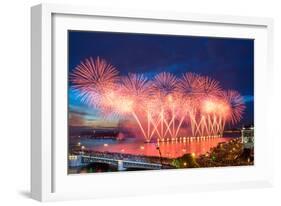 Crowd on Palace Bridge Look at Beautiful Fireworks at Night in St. Petersburg, Russia. I Have Only-Paha_L-Framed Photographic Print