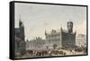 Crowd on the Street in Front of Buildings, Torun, Poland-null-Framed Stretched Canvas