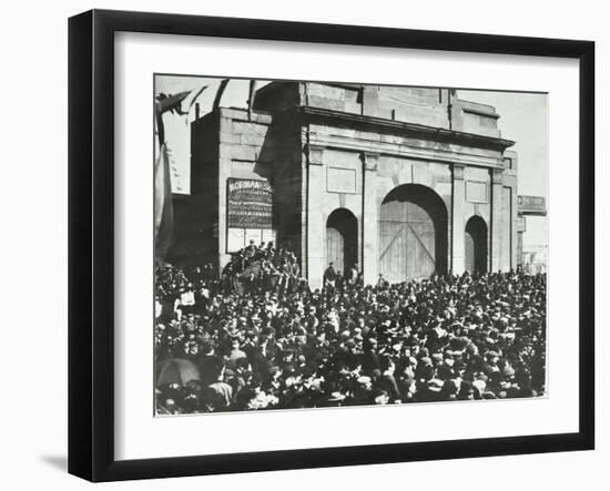 Crowd Outside the Closed East India Dock Gates, Poplar, London, 1897-null-Framed Premium Photographic Print