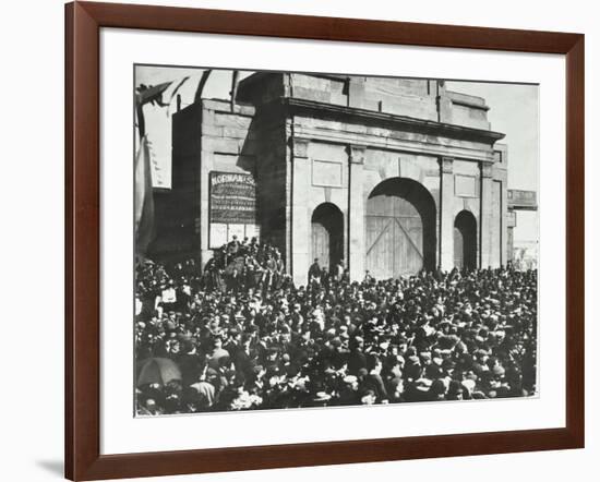 Crowd Outside the Closed East India Dock Gates, Poplar, London, 1897-null-Framed Photographic Print