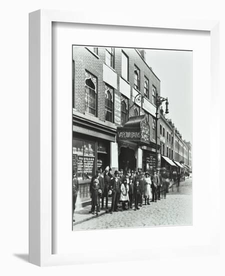 Crowd Outside the Russian Vapour Baths, Brick Lane, Stepney, London, 1904-null-Framed Photographic Print